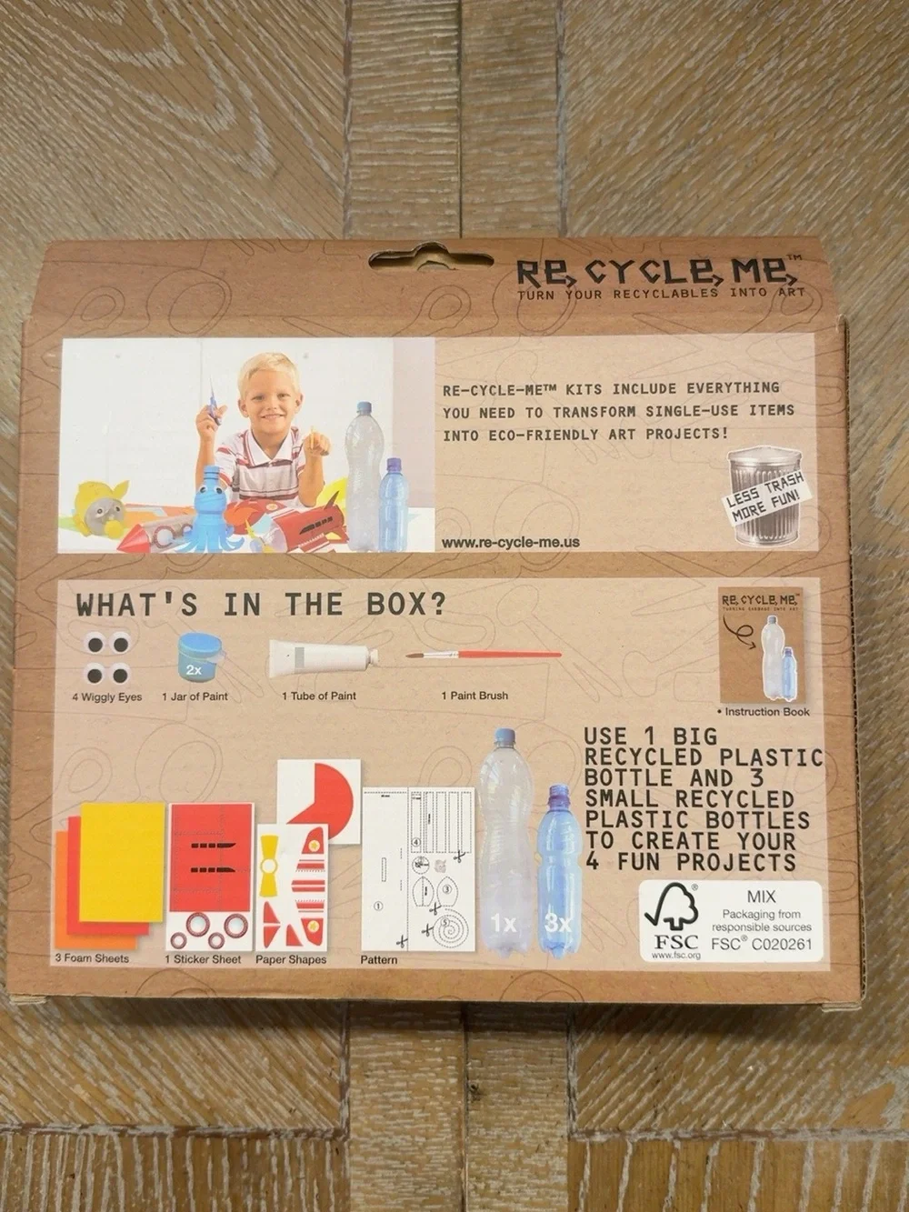 RE-CYCLE-ME Kids Recycled Bottle Art Craft Kit 4 Projects Age 4+